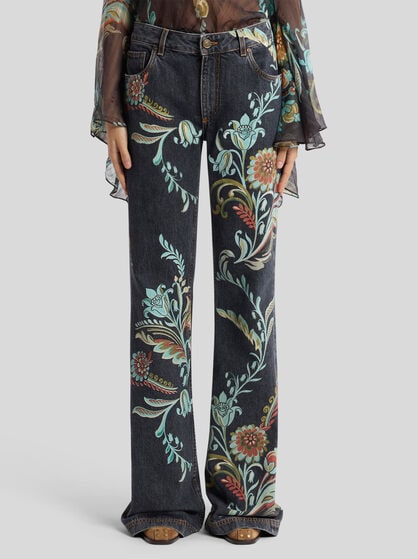 FLARED JEANS WITH DAFFODIL PRINT