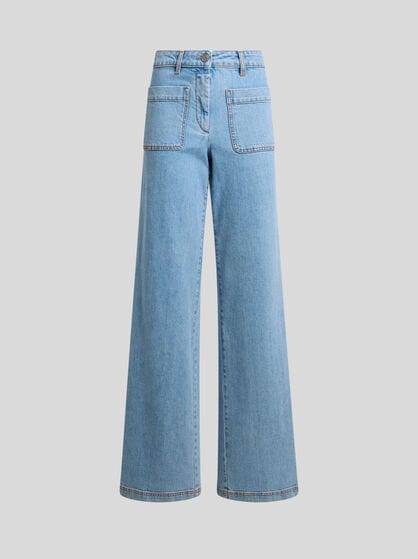 FLARED STRETCH COTTON DENIM JEANS WITH EMBROIDERED LOGO