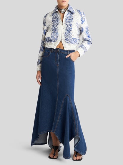 DENIM SKIRT WITH EMBROIDERED REAR LOGO
