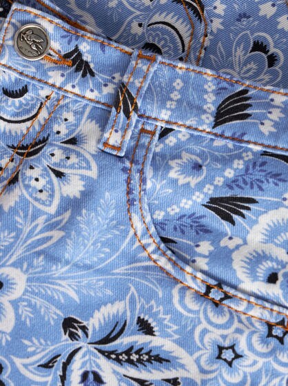 プリント デニム ショートパンツ