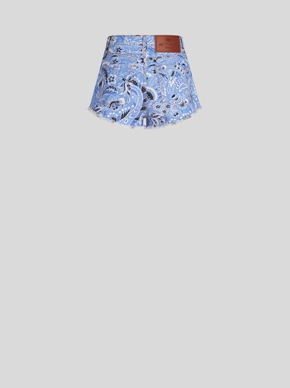 プリント デニム ショートパンツ