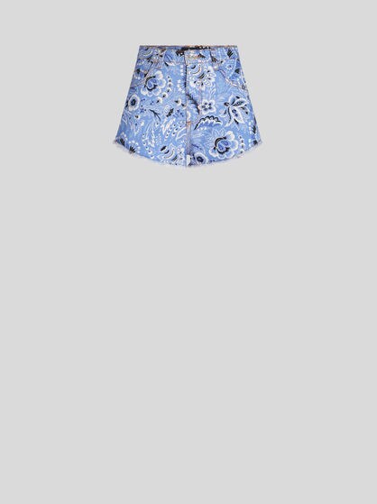 プリント デニム ショートパンツ