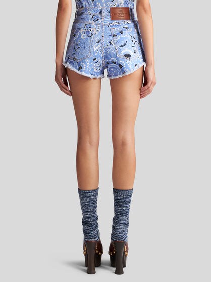 プリント デニム ショートパンツ