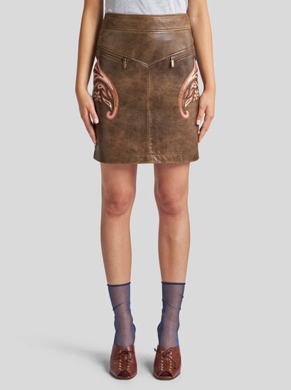 LEATHER SKIRT WITH INLAYS