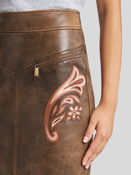 LEATHER SKIRT WITH INLAYS