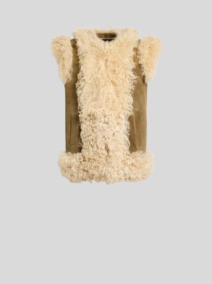 SHEARLING WAISTCOAT WITH PEACOCK EMBROIDERY