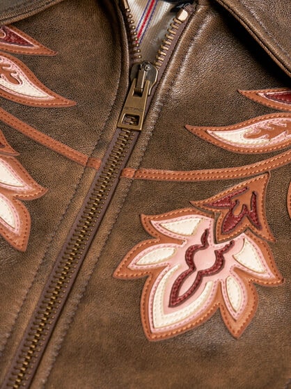 LEATHER COAT WITH INLAYS