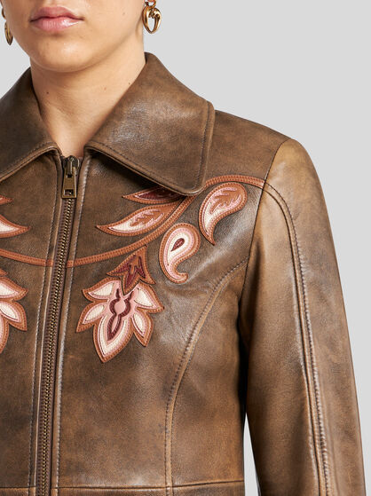 LEATHER COAT WITH INLAYS
