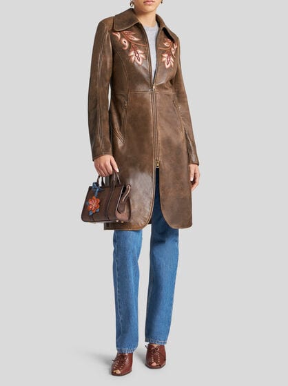 LEATHER COAT WITH INLAYS