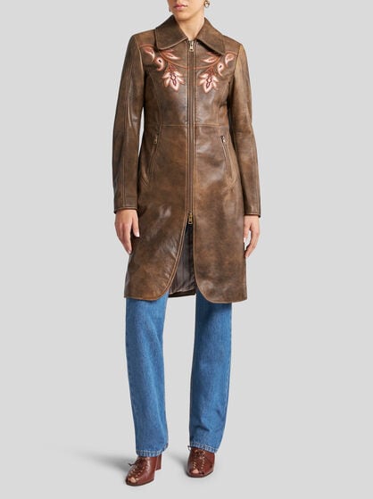 LEATHER COAT WITH INLAYS