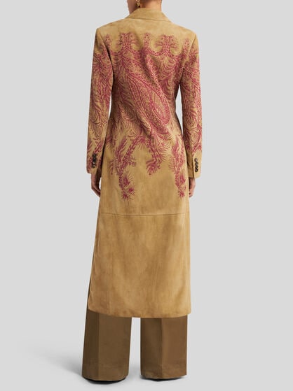 SUEDE COAT WITH PLACED PRINT