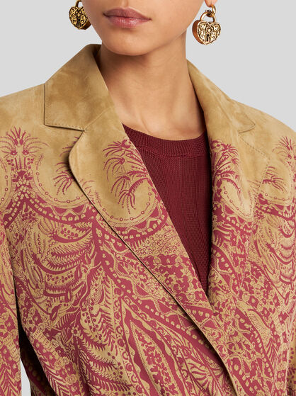 SUEDE COAT WITH PLACED PRINT