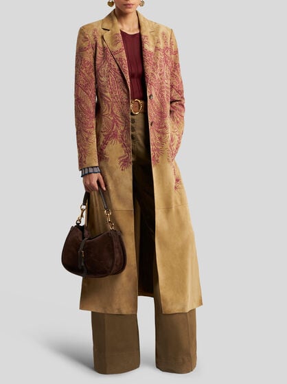 SUEDE COAT WITH PLACED PRINT