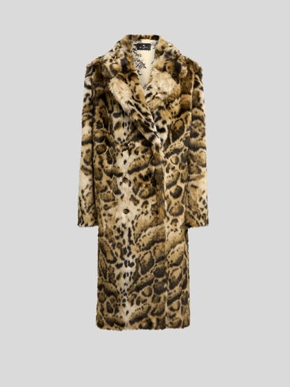 FAUX FUR COAT WITH LEOPARD MOTIF