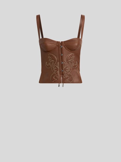 LEATHER CORSET TOP WITH TOPSTITCHED MOTIF