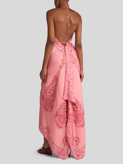SILK DRESS WITH MEDALLION AND PAISLEY MOTIF