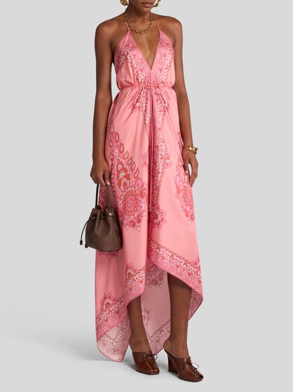 SILK DRESS WITH MEDALLION AND PAISLEY MOTIF