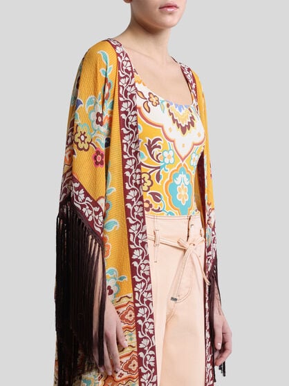PRINTED KAFTAN WITH FRINGING