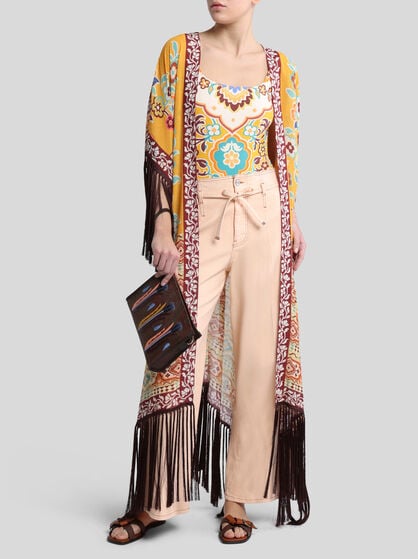 PRINTED KAFTAN WITH FRINGING