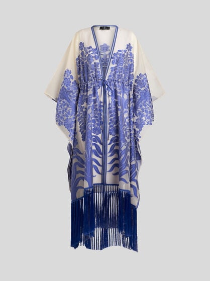 JACQUARD KAFTAN WITH FRINGING