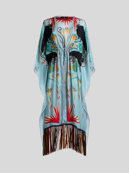 ETRO x TABBY BOOTH SILK KAFTAN WITH FRINGING AND PLACED PRINT