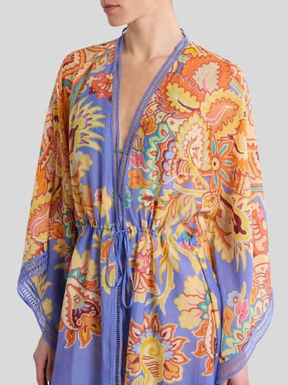 COTTON AND SILK KAFTAN WITH PRINT