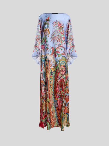 LANGES KLEID AUS TWILL MIT PLATZIERTEM PAISLEY-FOLIAGE-PRINT