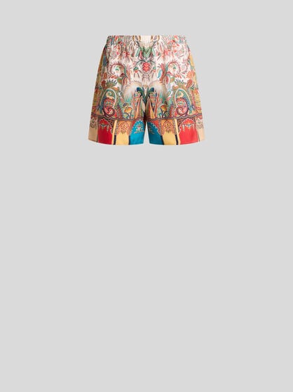 PEAU D'ANGE SILK SHORTS WITH PAISLEY FOLIAGE MOTIF