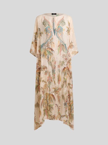CREPON KAFTAN WITH EMBROIDERY AND PAISLEY FOLIAGE MOTIF