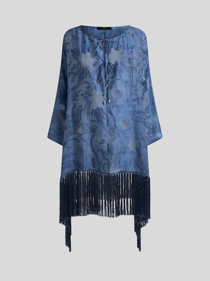 JACQUARD-KAFTAN AUS SEIDE MIT FRANSEN UND FLORALEM FIL-COUP&Eacute;-MOTIV