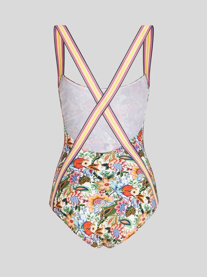 PRINTED SWIMSUIT WITH CRISS-CROSSING SHOULDER STRAPS