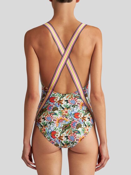 PRINTED SWIMSUIT WITH CRISS-CROSSING SHOULDER STRAPS