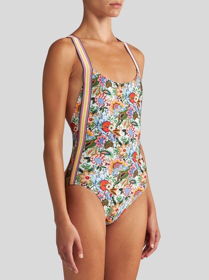 PRINTED SWIMSUIT WITH CRISS-CROSSING SHOULDER STRAPS