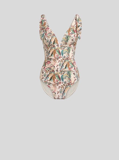 ONE-PIECE SWIMSUIT WITH PAISLEY FOLIAGE MOTIF