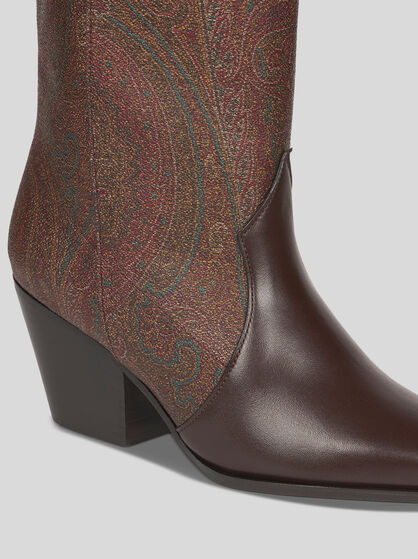 PAISLEY JACQUARD AND LEATHER BOOTS