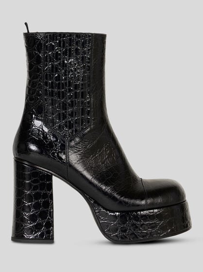 PRINTED LEATHER PLATFORM ANKLE BOOTS