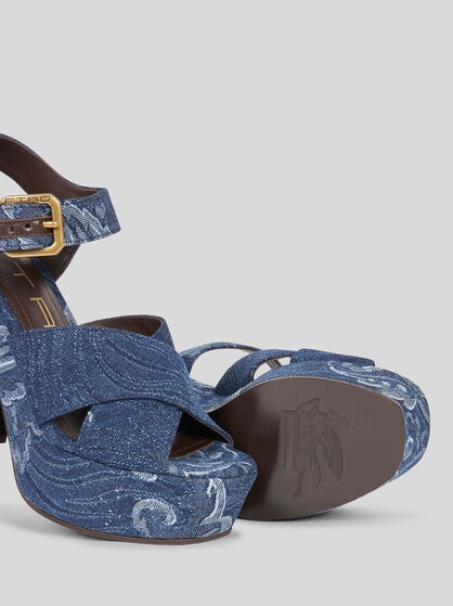 JACQUARD DENIM PLATFORM SANDALS