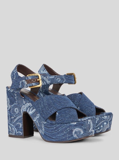 JACQUARD DENIM PLATFORM SANDALS