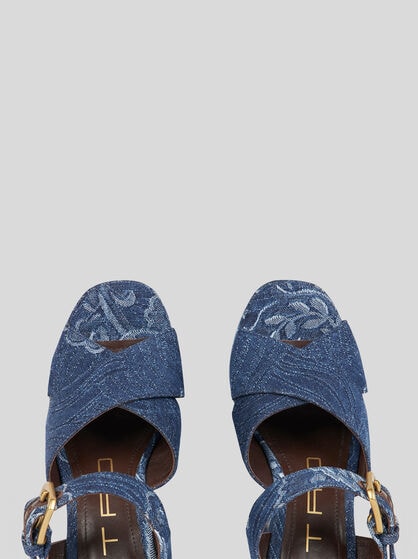 JACQUARD DENIM PLATFORM SANDALS