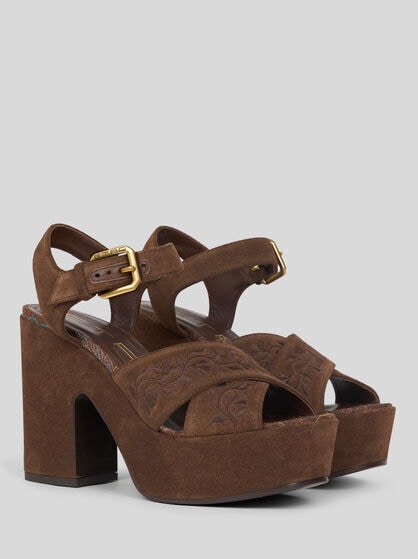 SUEDE PLATFORM SANDALS WITH EMBROIDERY
