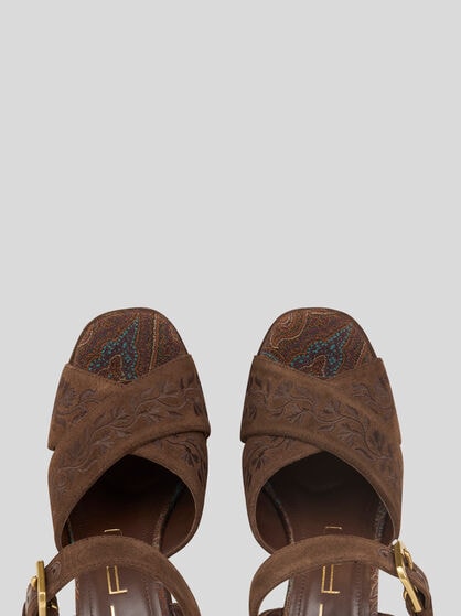 SUEDE PLATFORM SANDALS WITH EMBROIDERY