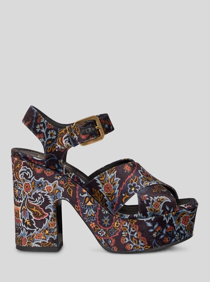 PRINTED VELVET PLATFORM SANDALS