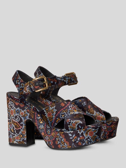 PRINTED VELVET PLATFORM SANDALS