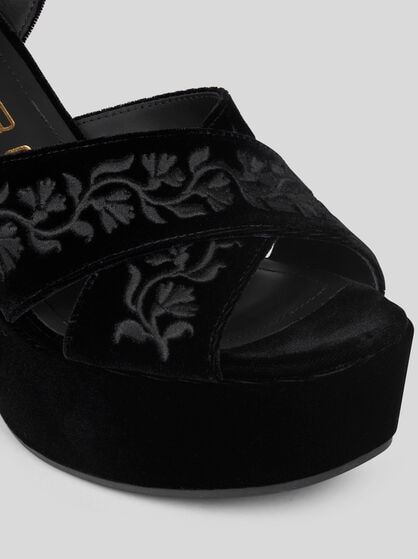 VELVET PLATFORM SANDALS WITH EMBROIDERY