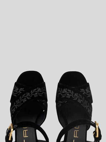 VELVET PLATFORM SANDALS WITH EMBROIDERY