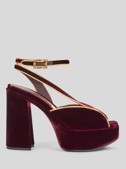 PLATEAU-SANDALEN AUS SAMT MIT METALLIC-PASPEL