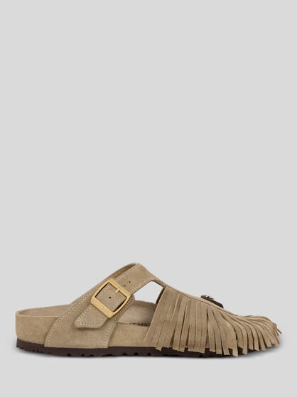 BIRKENSTOCK BY ETRO SUEDE GIZEH SANDALS WITH FRINGES