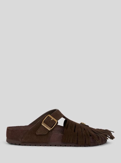 BIRKENSTOCK BY ETRO SUEDE GIZEH SANDALS WITH FRINGES