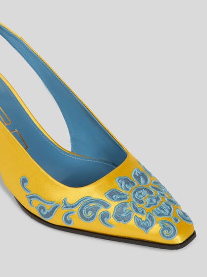 EMBROIDERED SATIN SLINGBACKS
