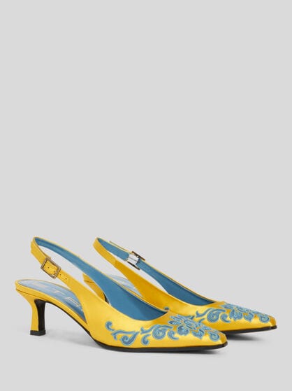 EMBROIDERED SATIN SLINGBACKS